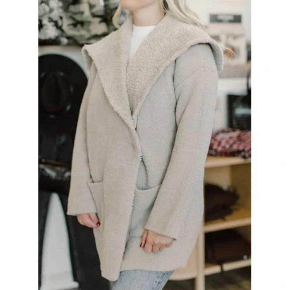 Barefoot Dreams CozyChic Shearling Drape Car Coat Sweater Jacket Size Large